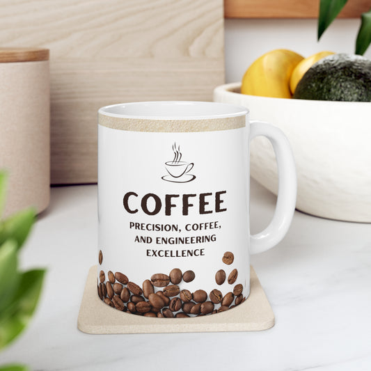 White Coffee Mug 11oz - Precision, Coffee and Engineering Excellence