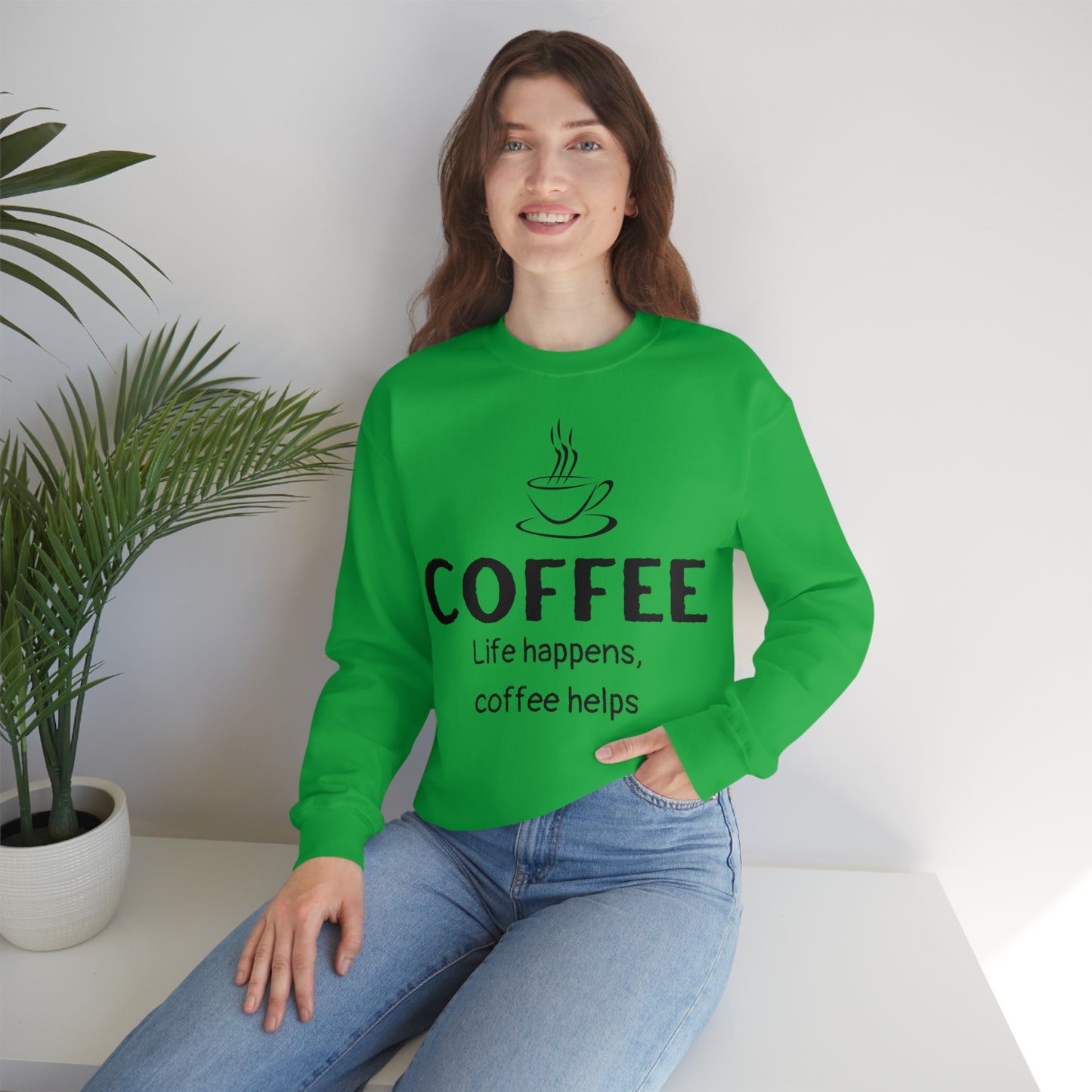 Heavy Blend™ Sweatshirt - Life Happens Coffee Helps