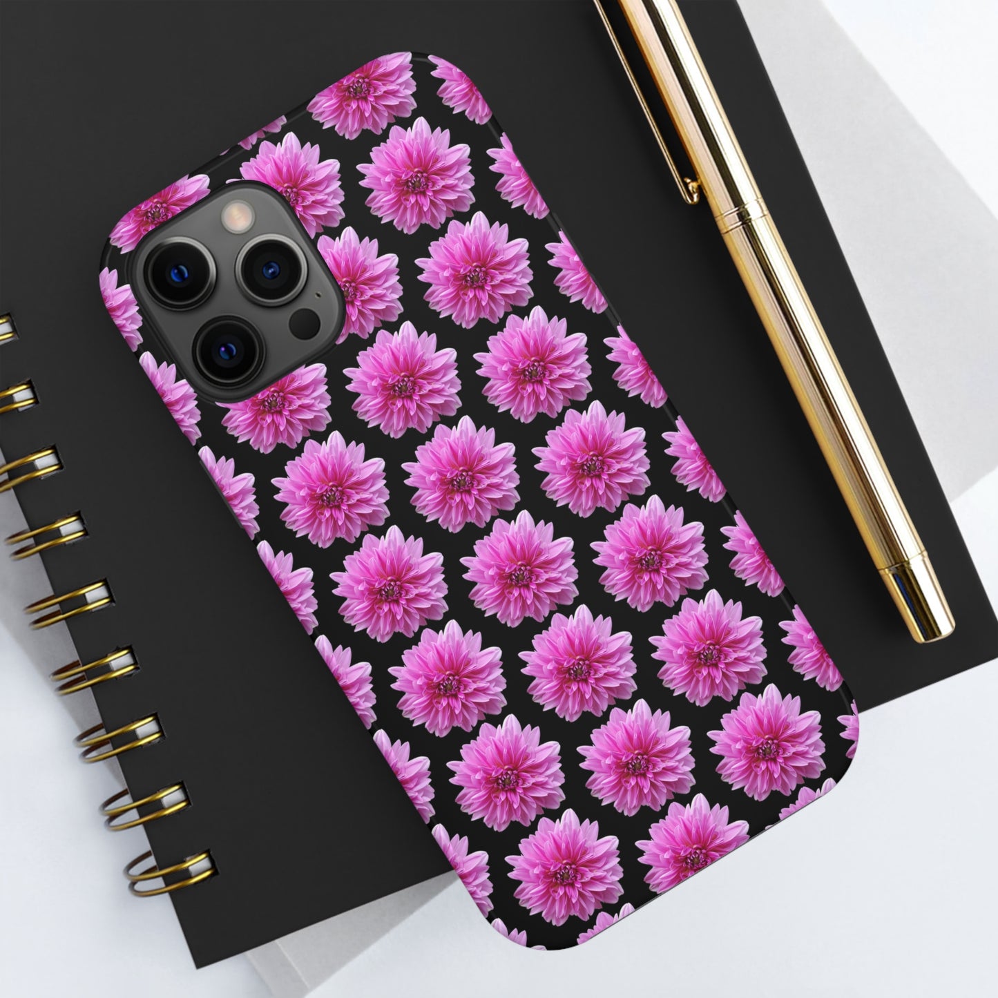 Pink Dahlia Black Tough Phone Case