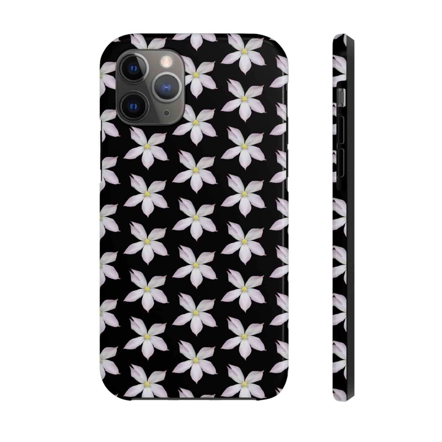 White Clematis Black Tough Phone Case