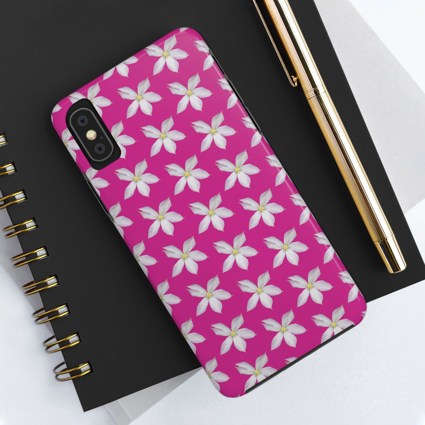 White Clematis Pink Tough Phone Case