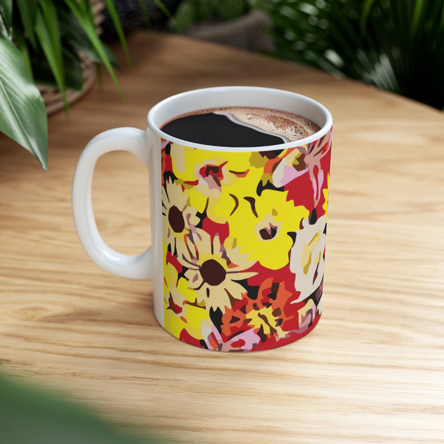 Red Floral Ceramic Mug 11oz