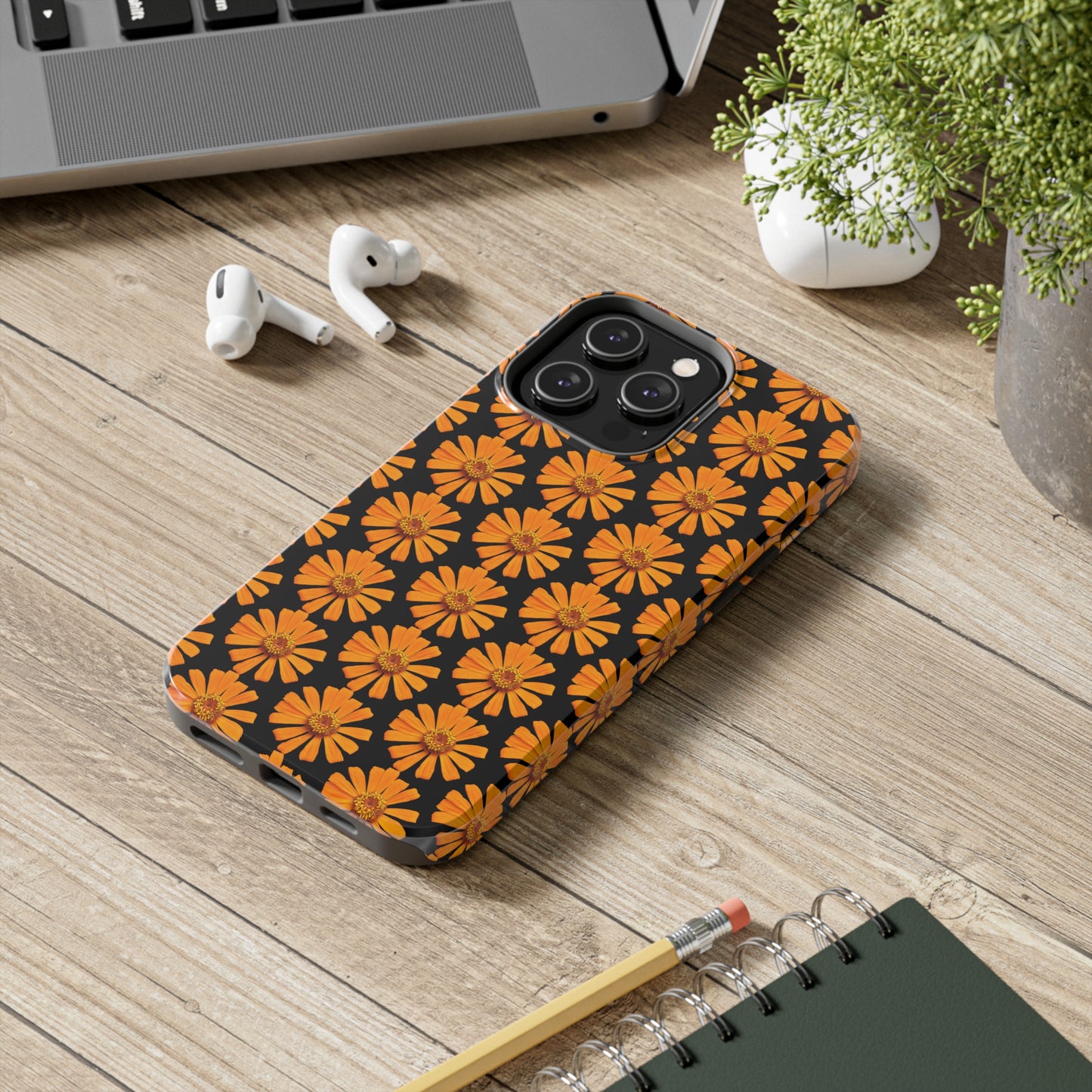 Orange Zinnia Black Tough Phone Case