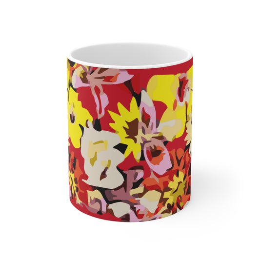 Red Floral Ceramic Mug 11oz
