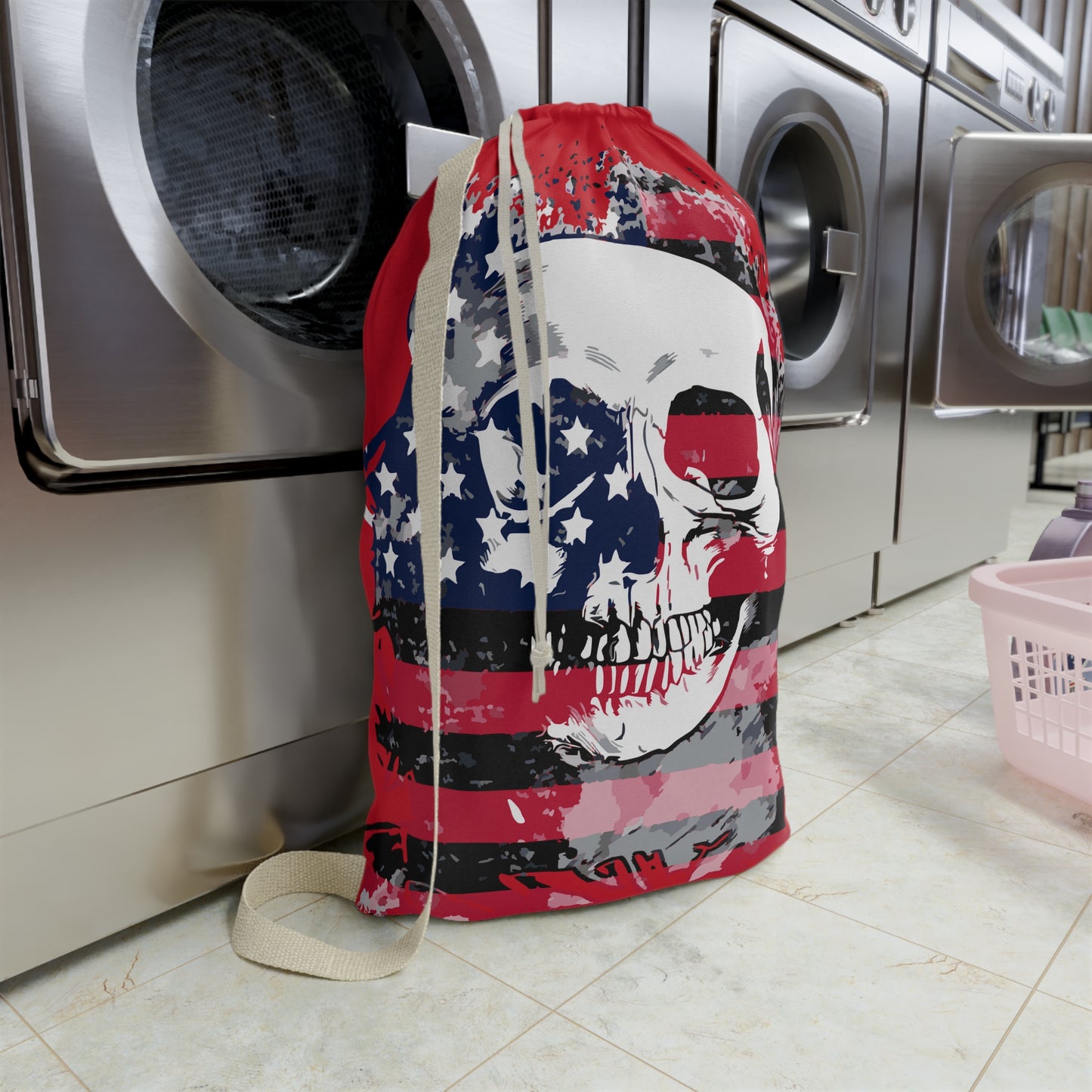 Skull and Flag Red Laundry Bag