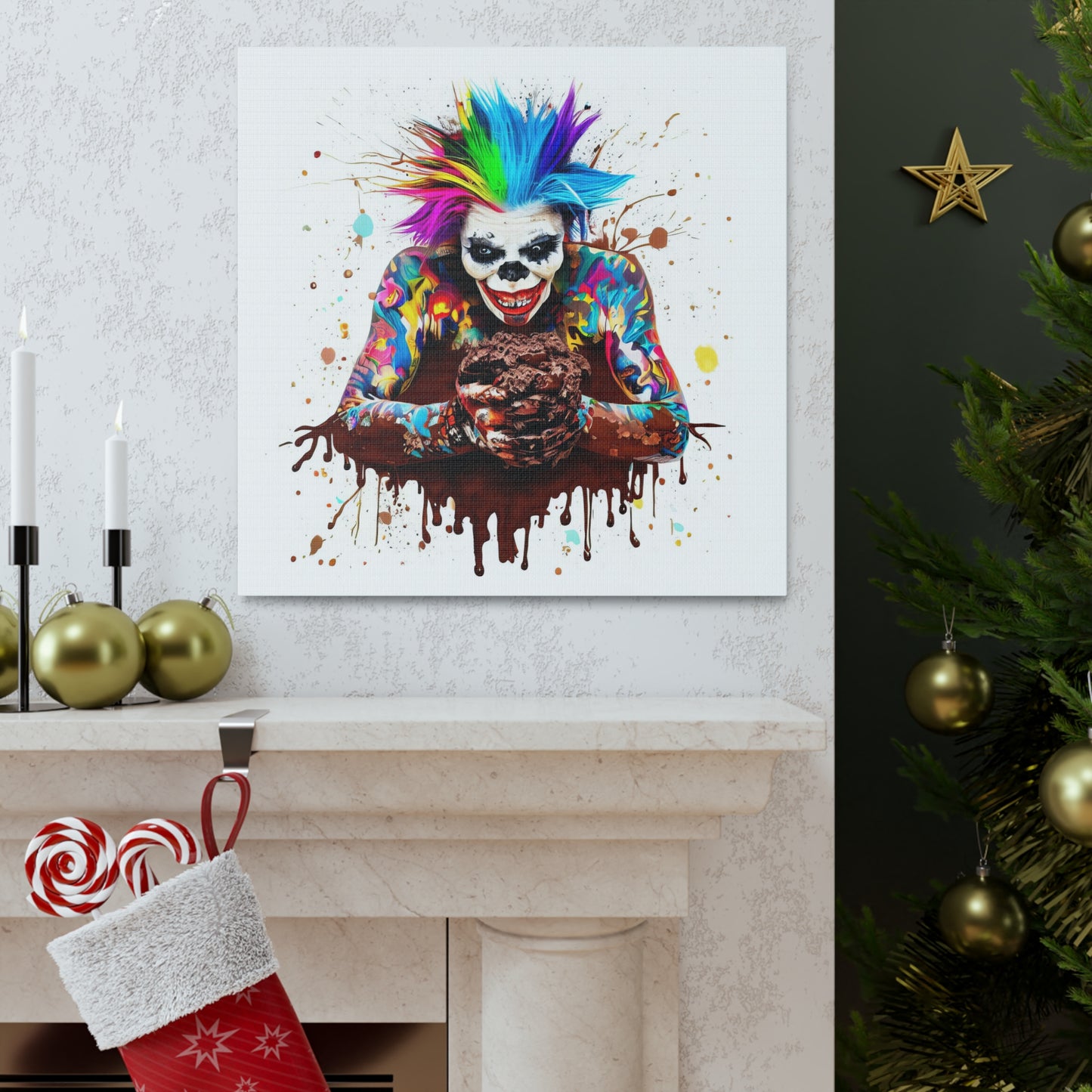 Creepy Clown Chocolate Ice Cream  - Canvas Wall Art