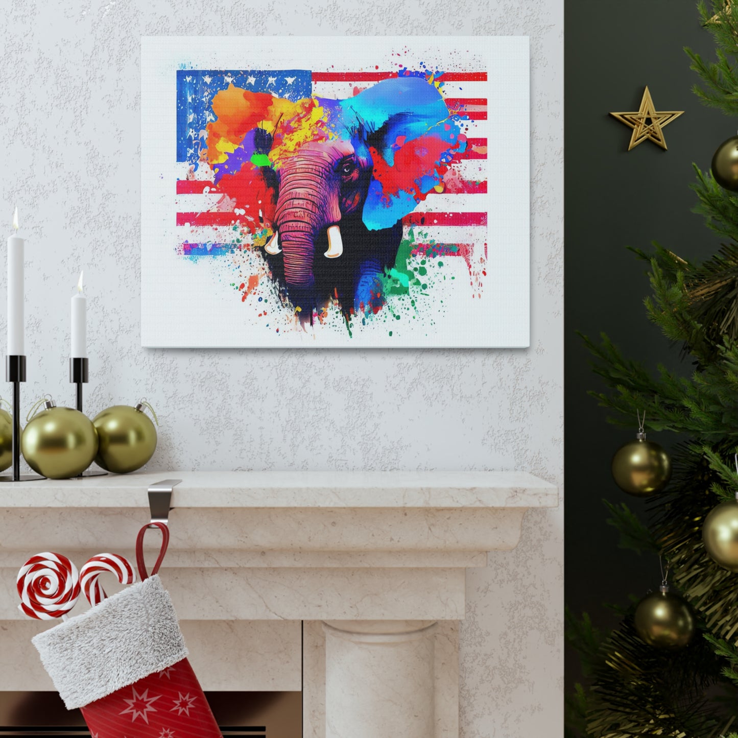 Elephant American Flag - Canvas Wall Art