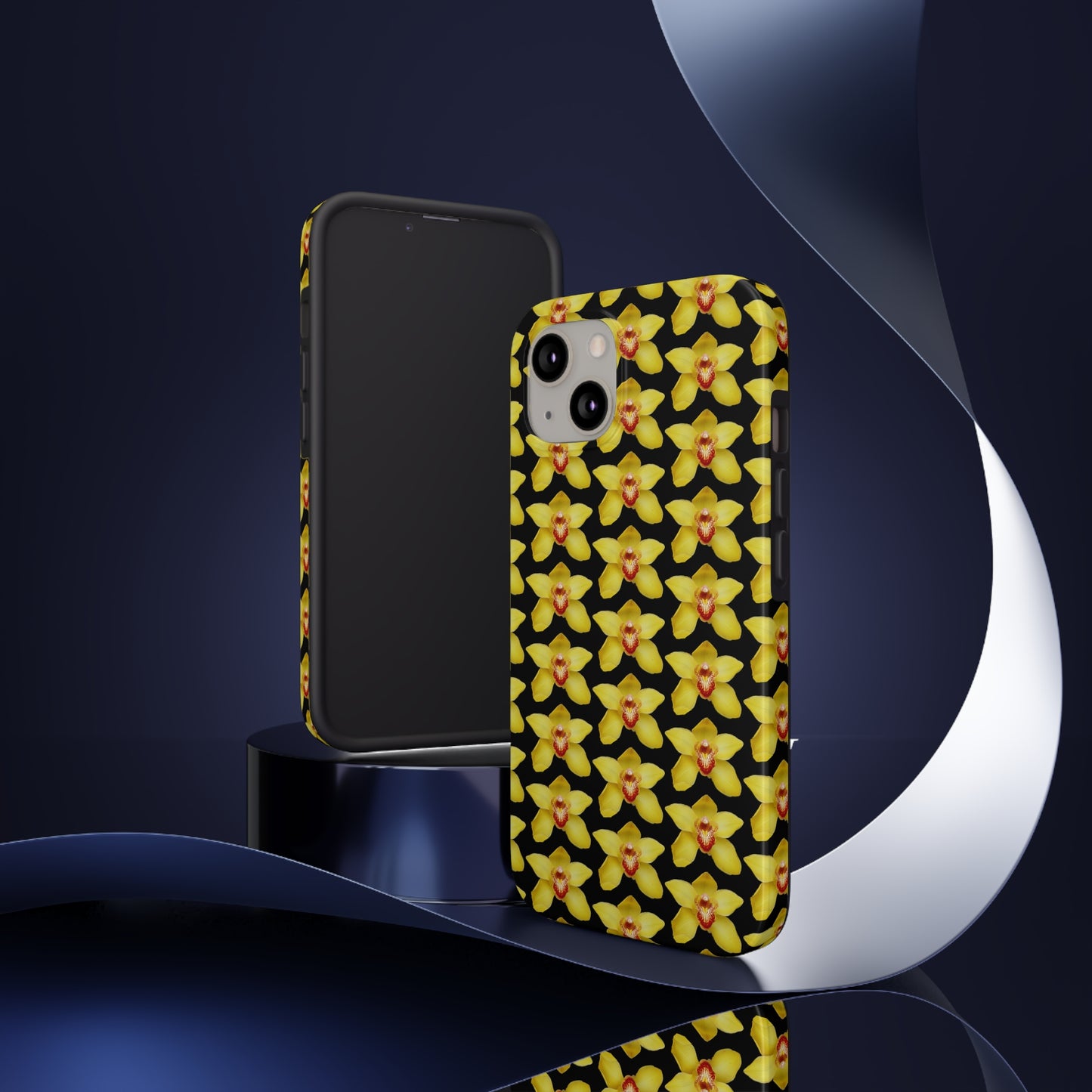 Yellow Cymbidium Orchid Black Tough Phone Case