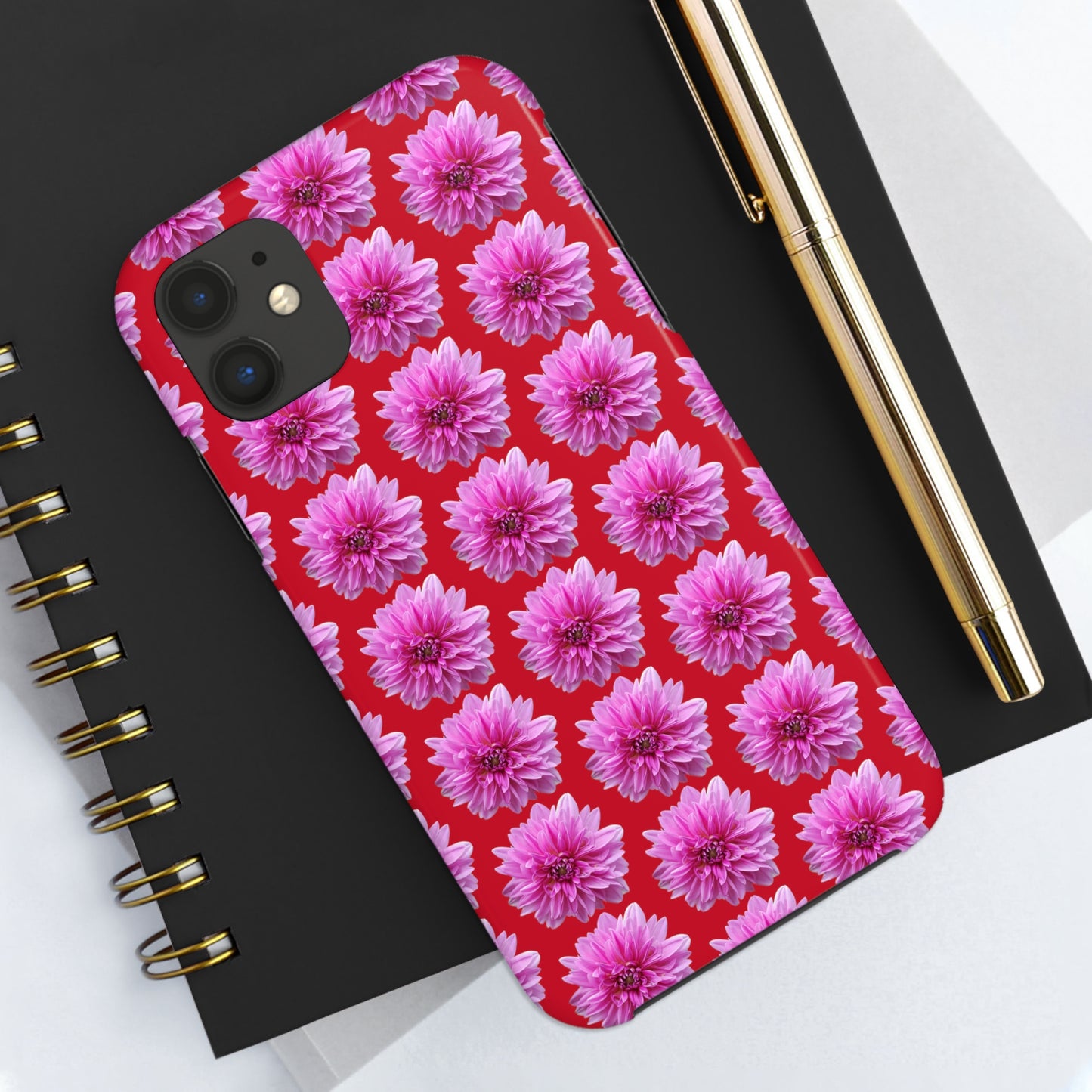 Pink Dahlia Red Tough Phone Case