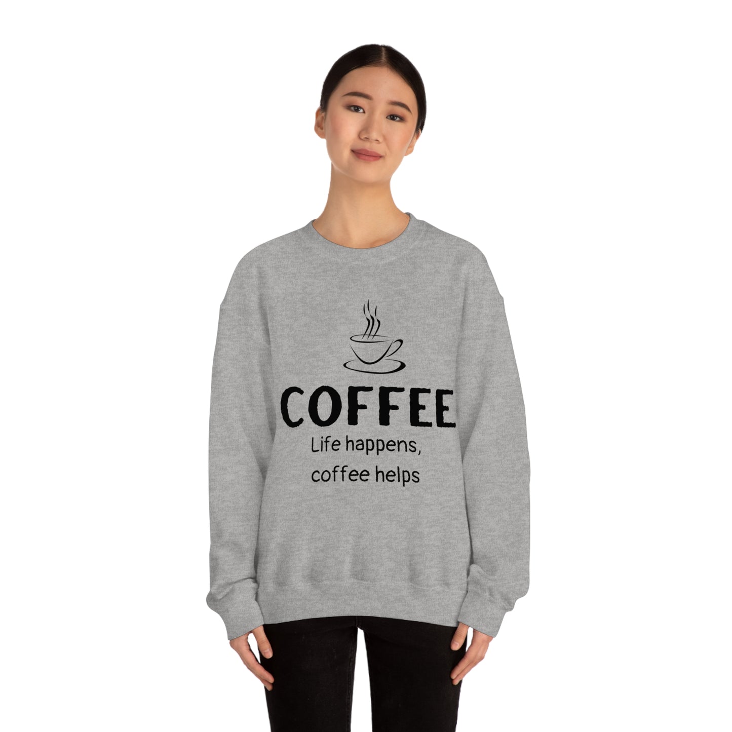 Heavy Blend™ Sweatshirt - Life Happens Coffee Helps