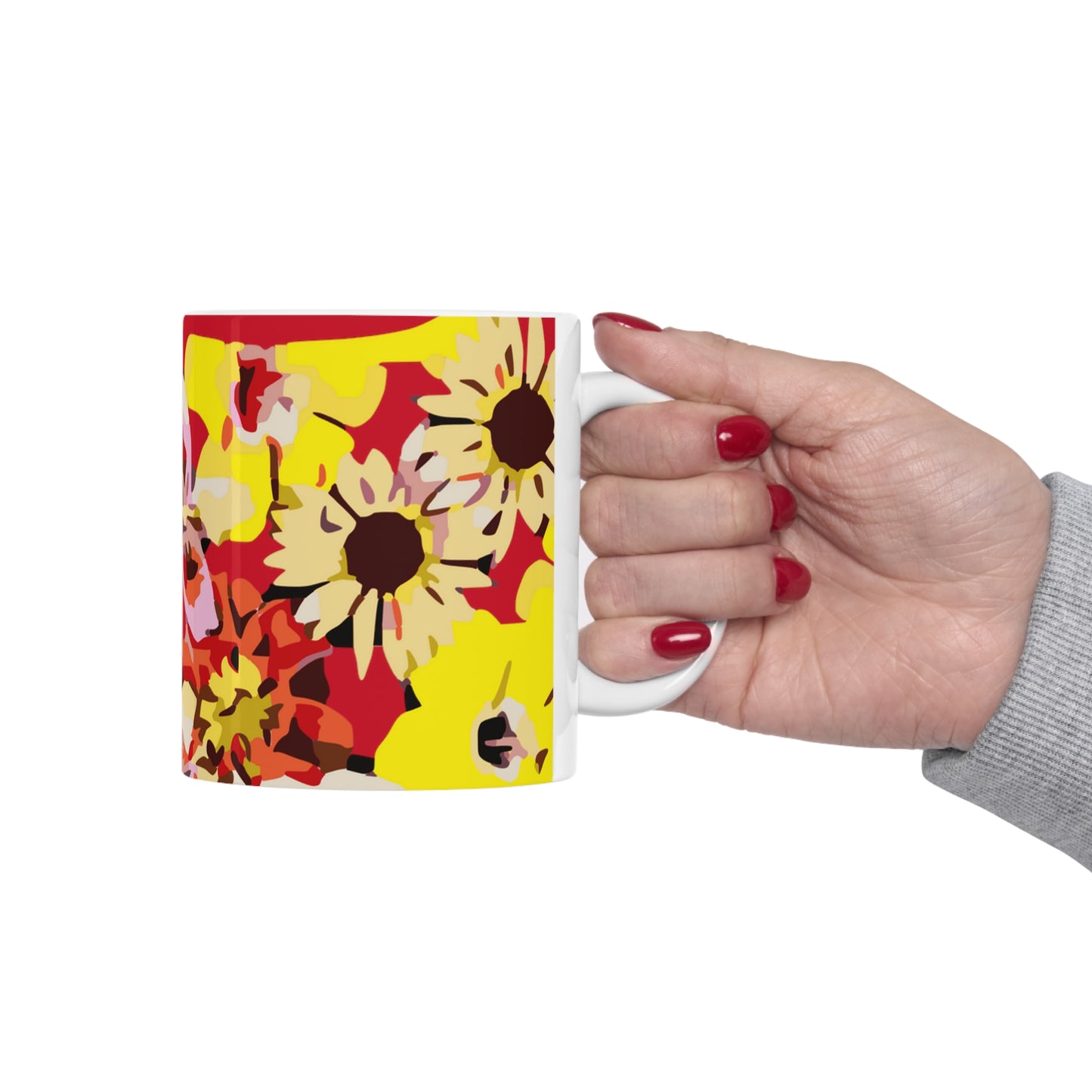 Red Floral Ceramic Mug 11oz