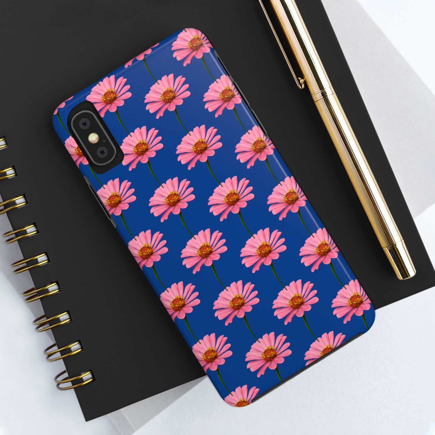 Pink Zinnia Blue Tough Phone Case