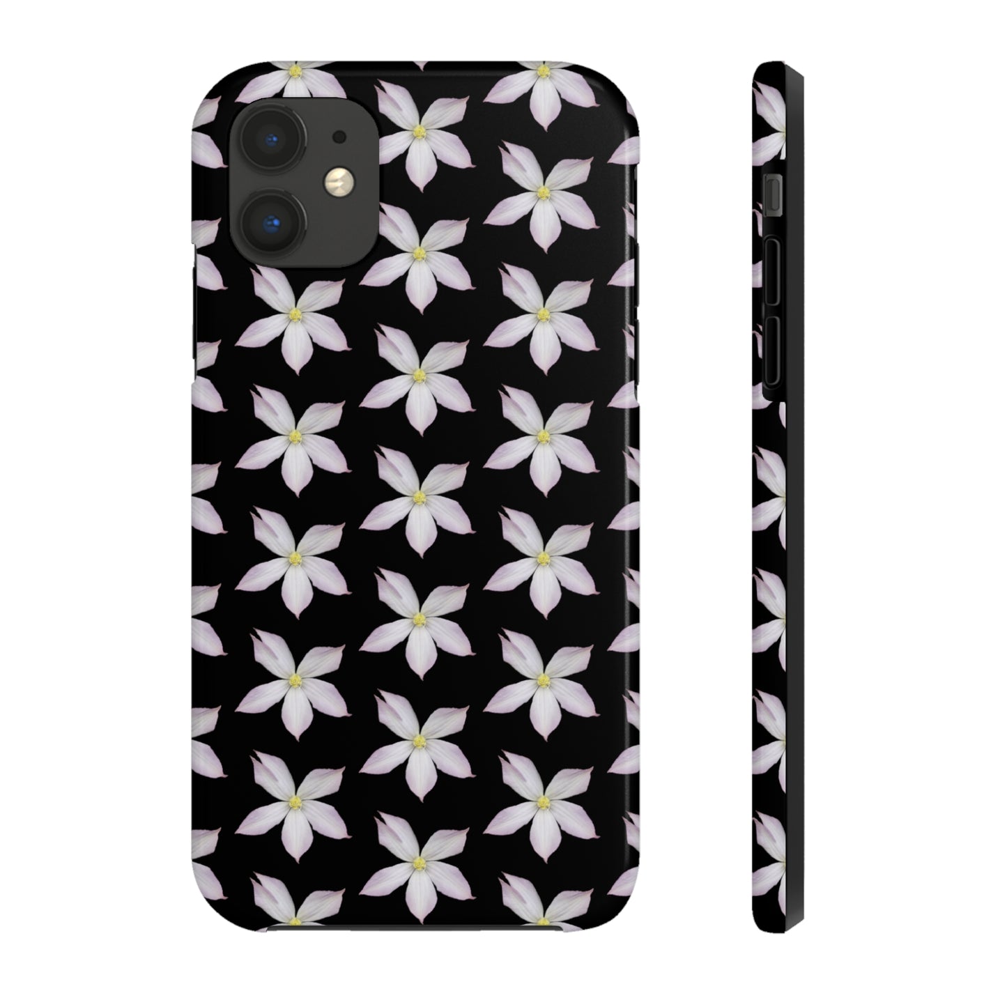 White Clematis Black Tough Phone Case