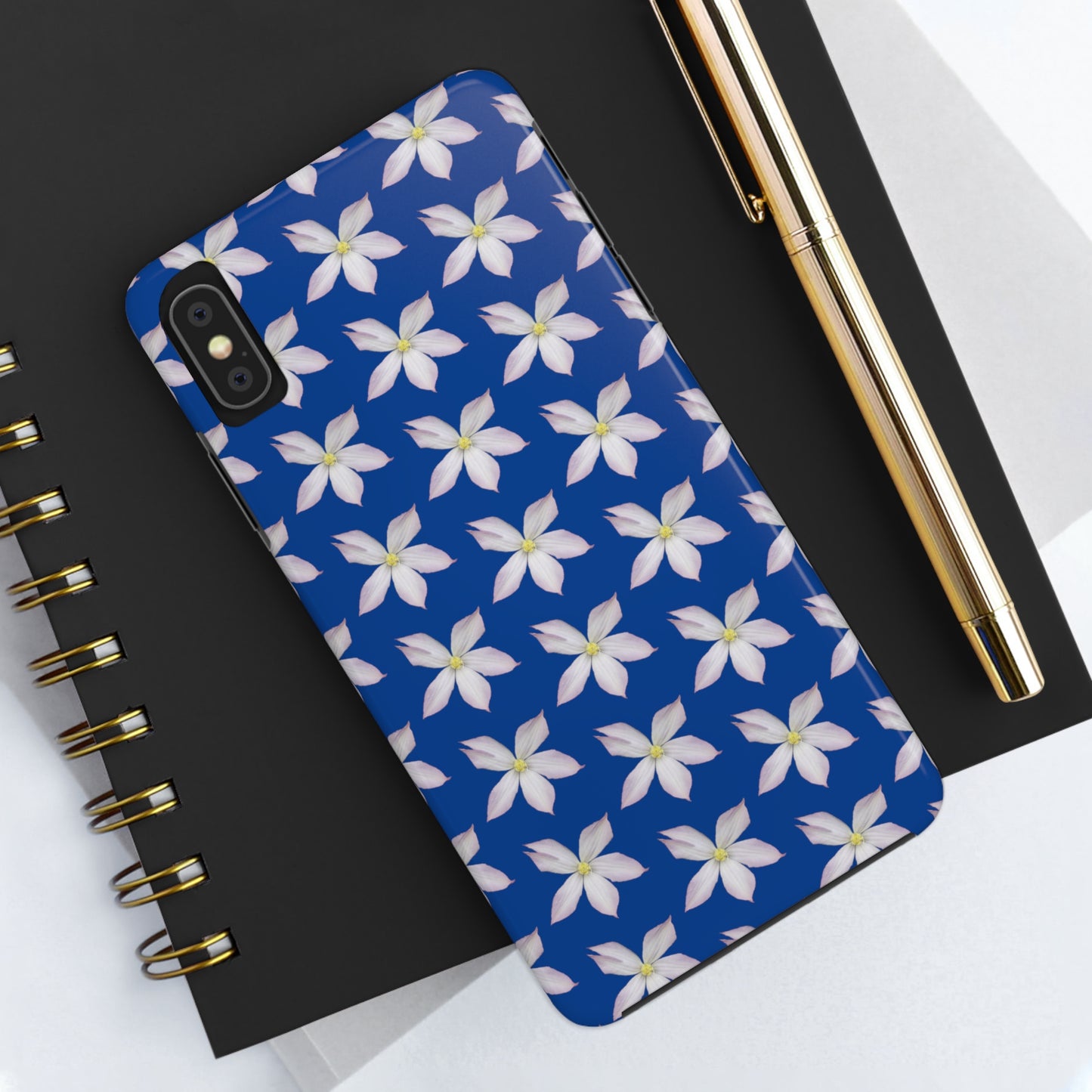 White Clematis Blue Tough Phone Case