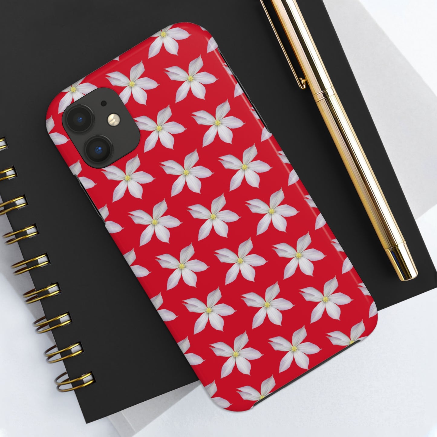 White Clematis Red Tough Phone Case