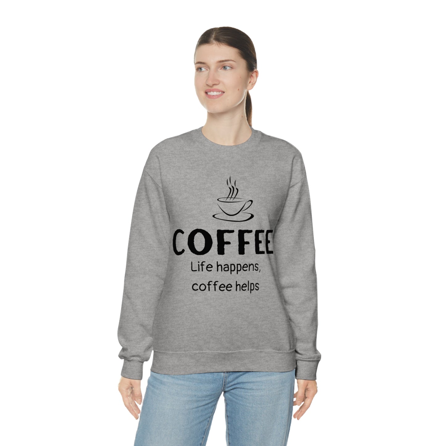 Heavy Blend™ Sweatshirt - Life Happens Coffee Helps