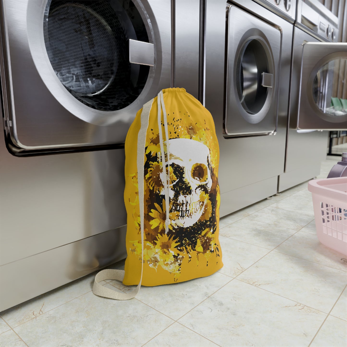 Sunflower Skull Yellow Laundry Bag