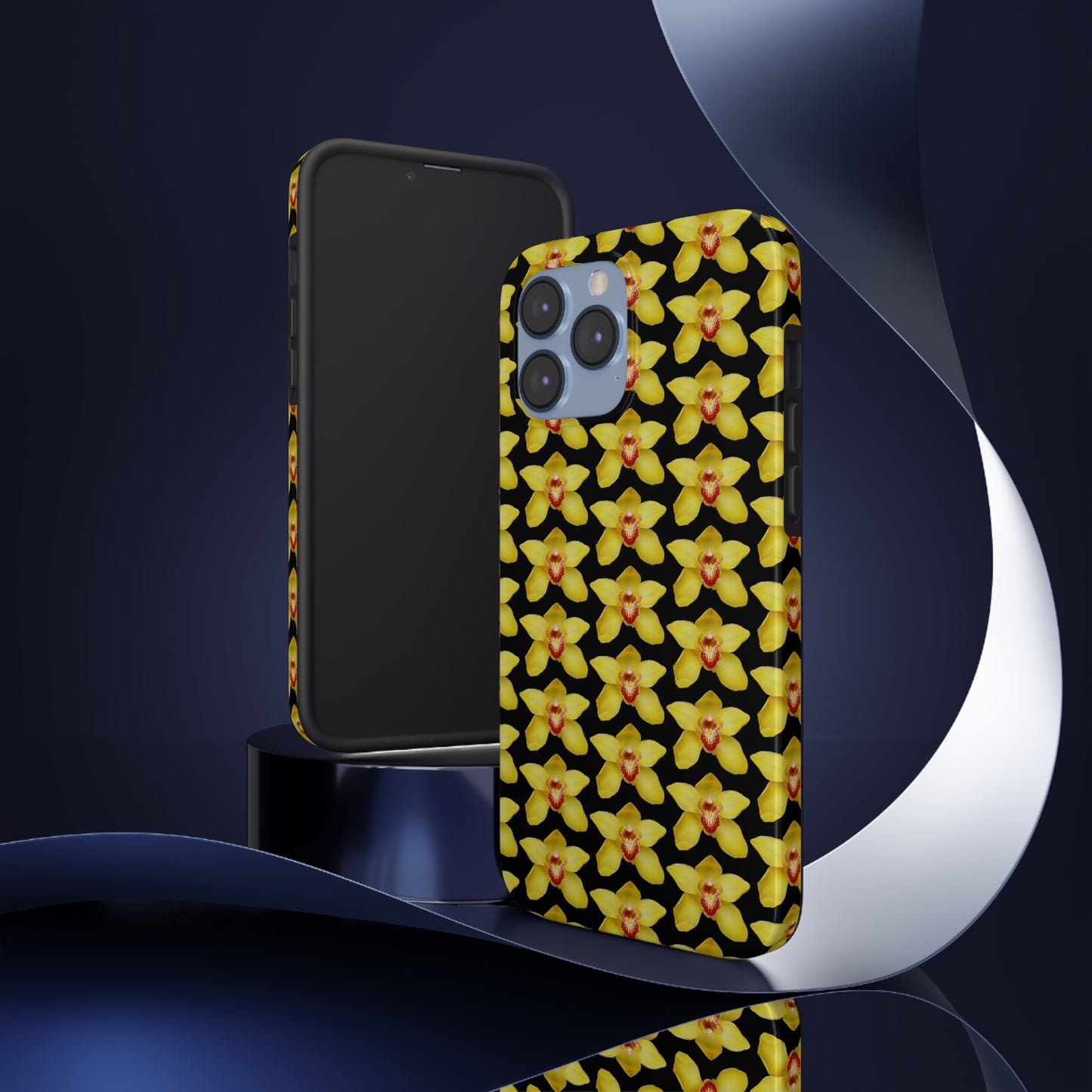 Yellow Cymbidium Orchid Black Tough Phone Case