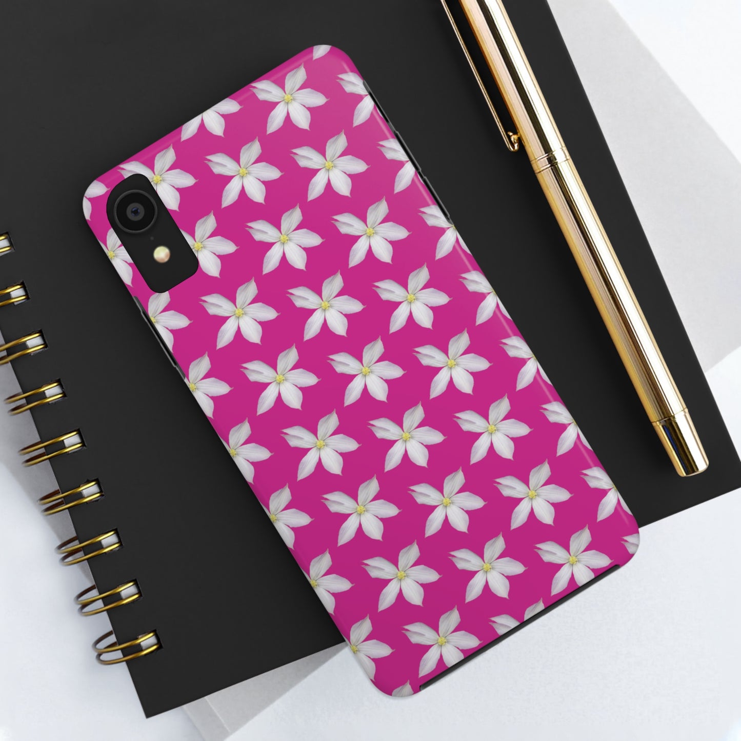 White Clematis Pink Tough Phone Case