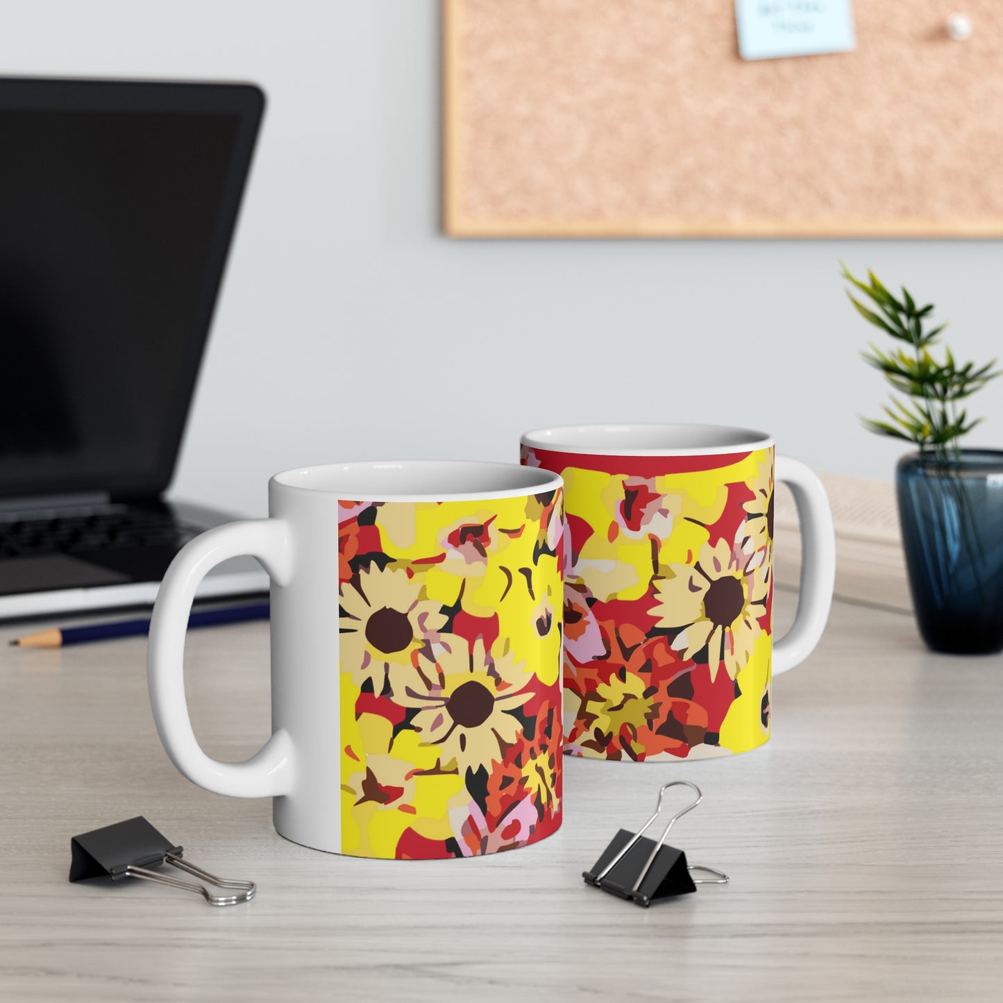 Red Floral Ceramic Mug 11oz