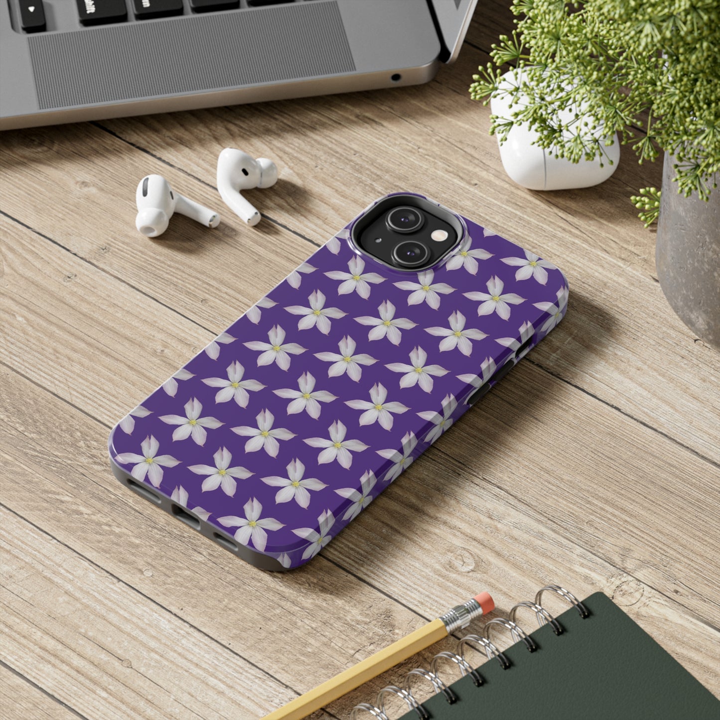 White Clematis Purple Tough Phone Case