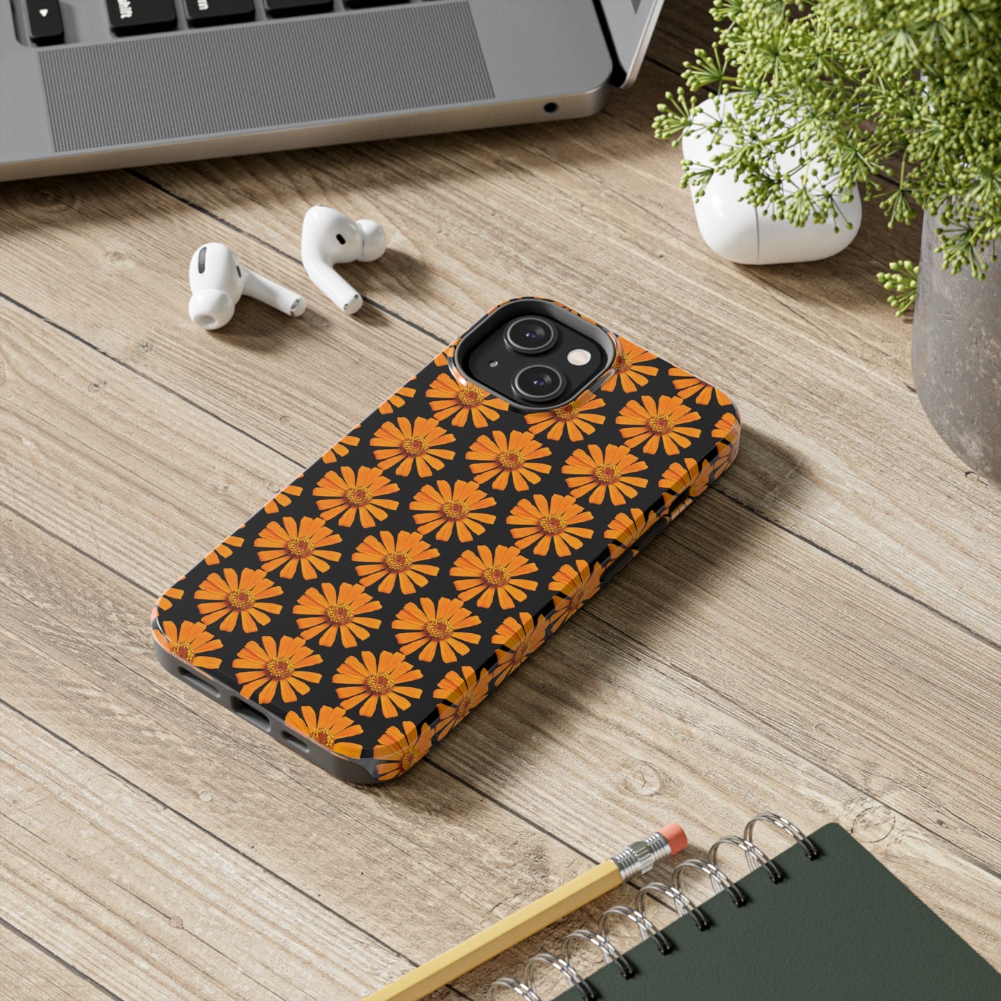 Orange Zinnia Black Tough Phone Case