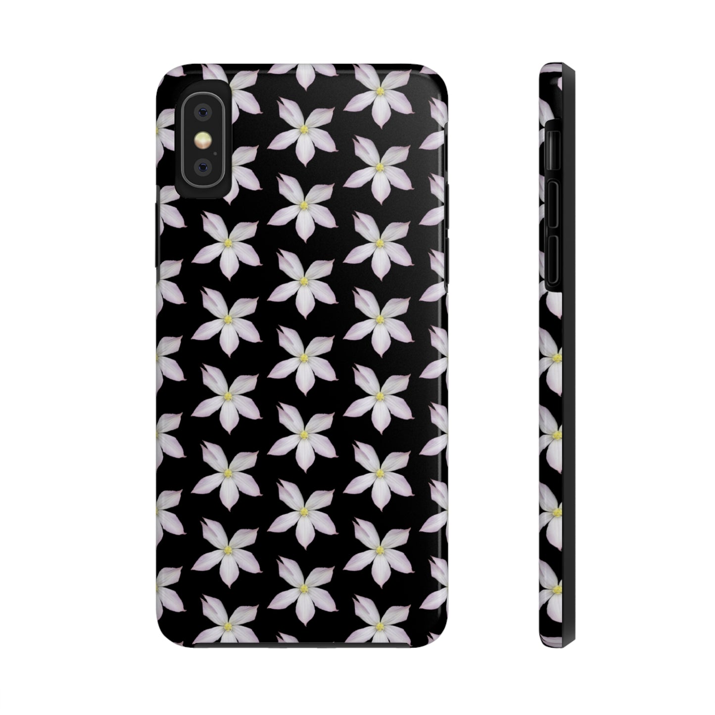 White Clematis Black Tough Phone Case