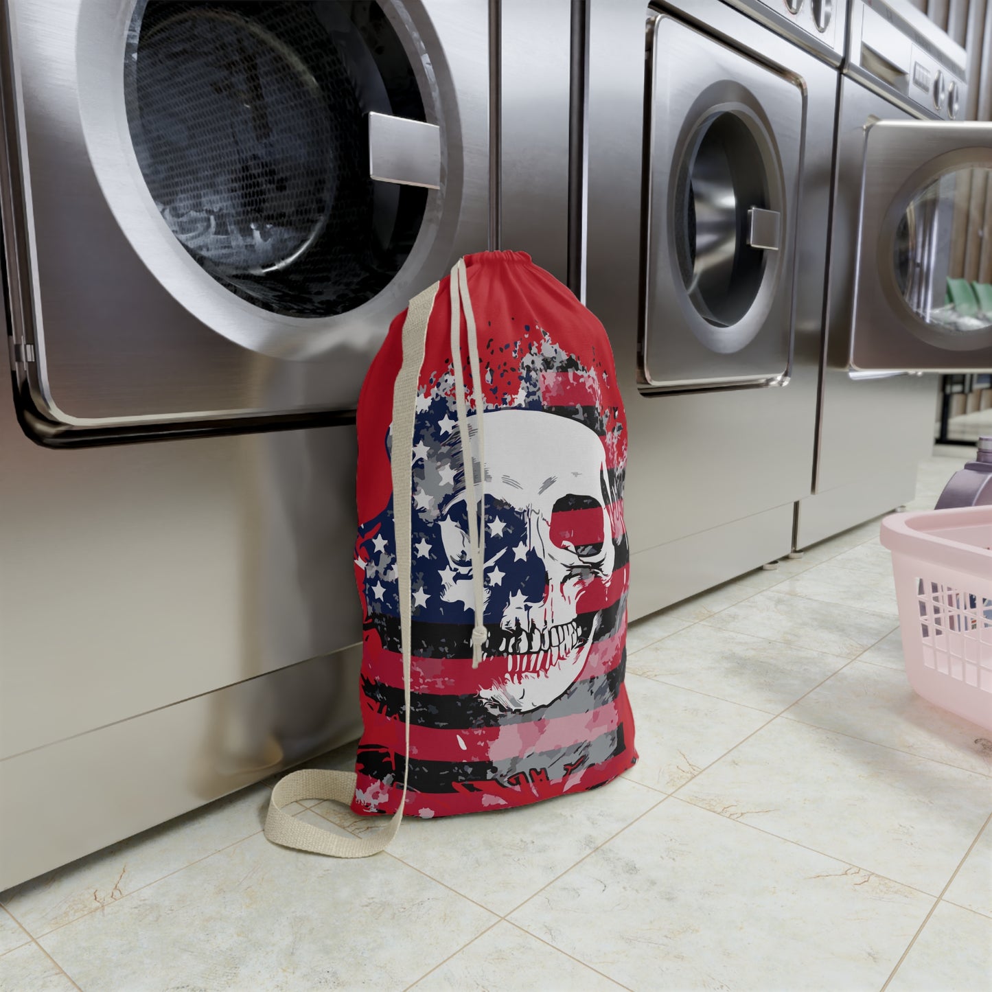 Skull and Flag Red Laundry Bag