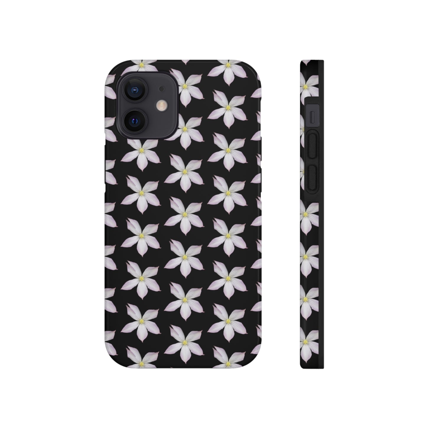 White Clematis Black Tough Phone Case