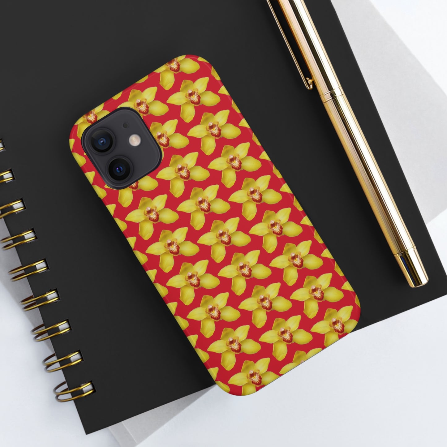 Yellow Cymbidium Orchid Red Tough Phone Case