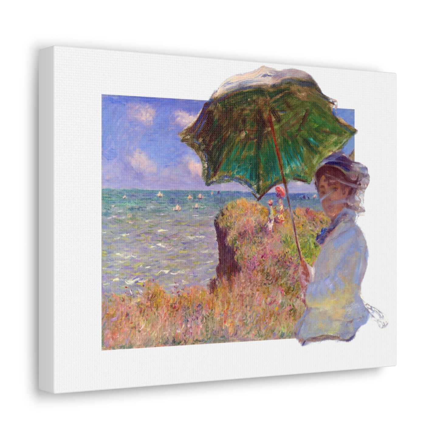 Monet - Woman with Parasol and Cliff Walk at Pourville - Canvas Wall Art