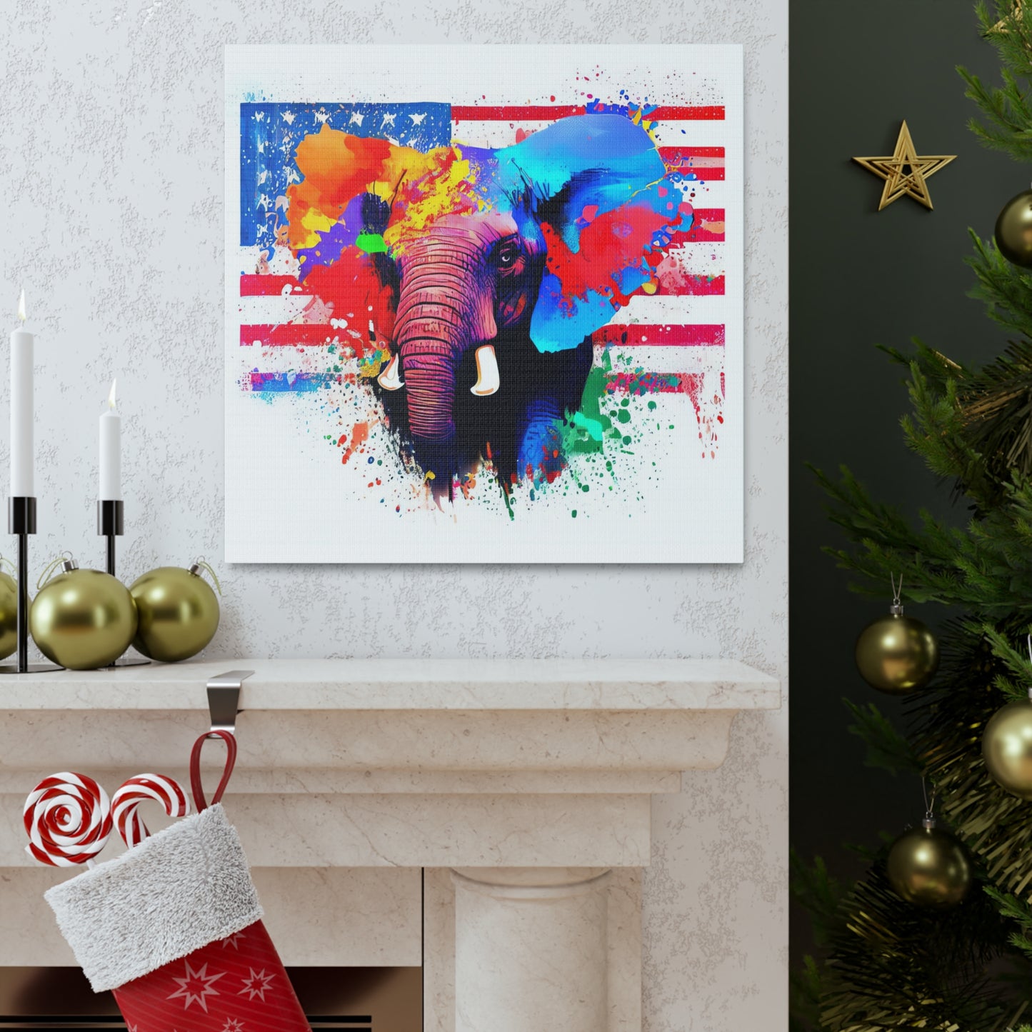 Elephant American Flag - Canvas Wall Art