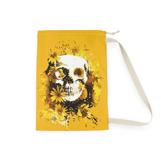 Sunflower Skull Yellow Laundry Bag