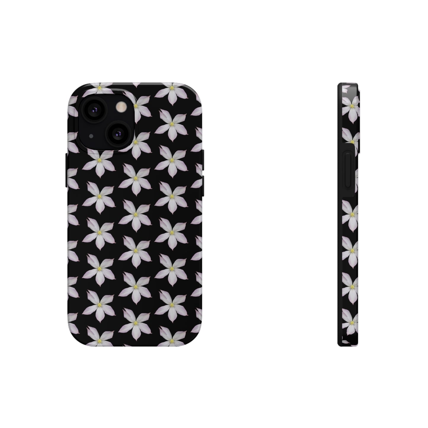 White Clematis Black Tough Phone Case