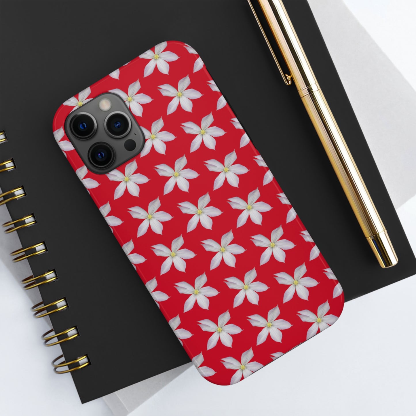 White Clematis Red Tough Phone Case