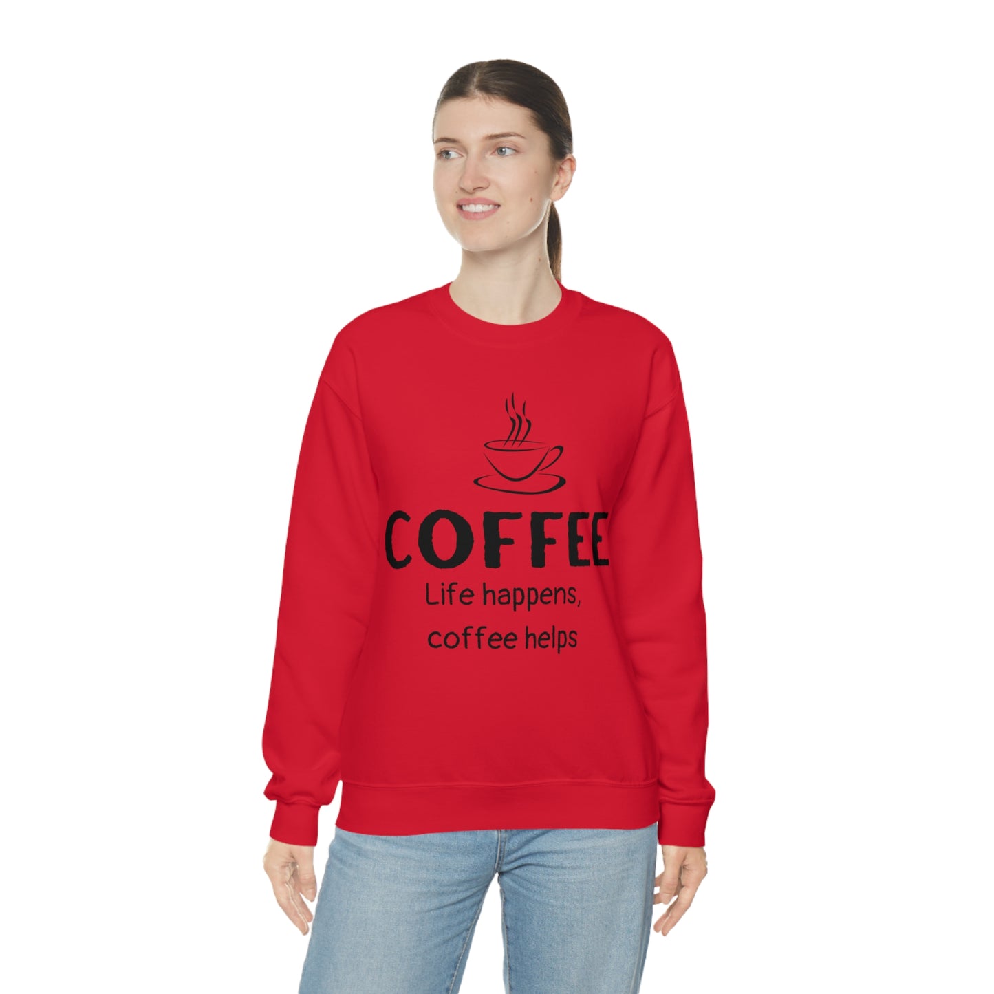 Heavy Blend™ Sweatshirt - Life Happens Coffee Helps