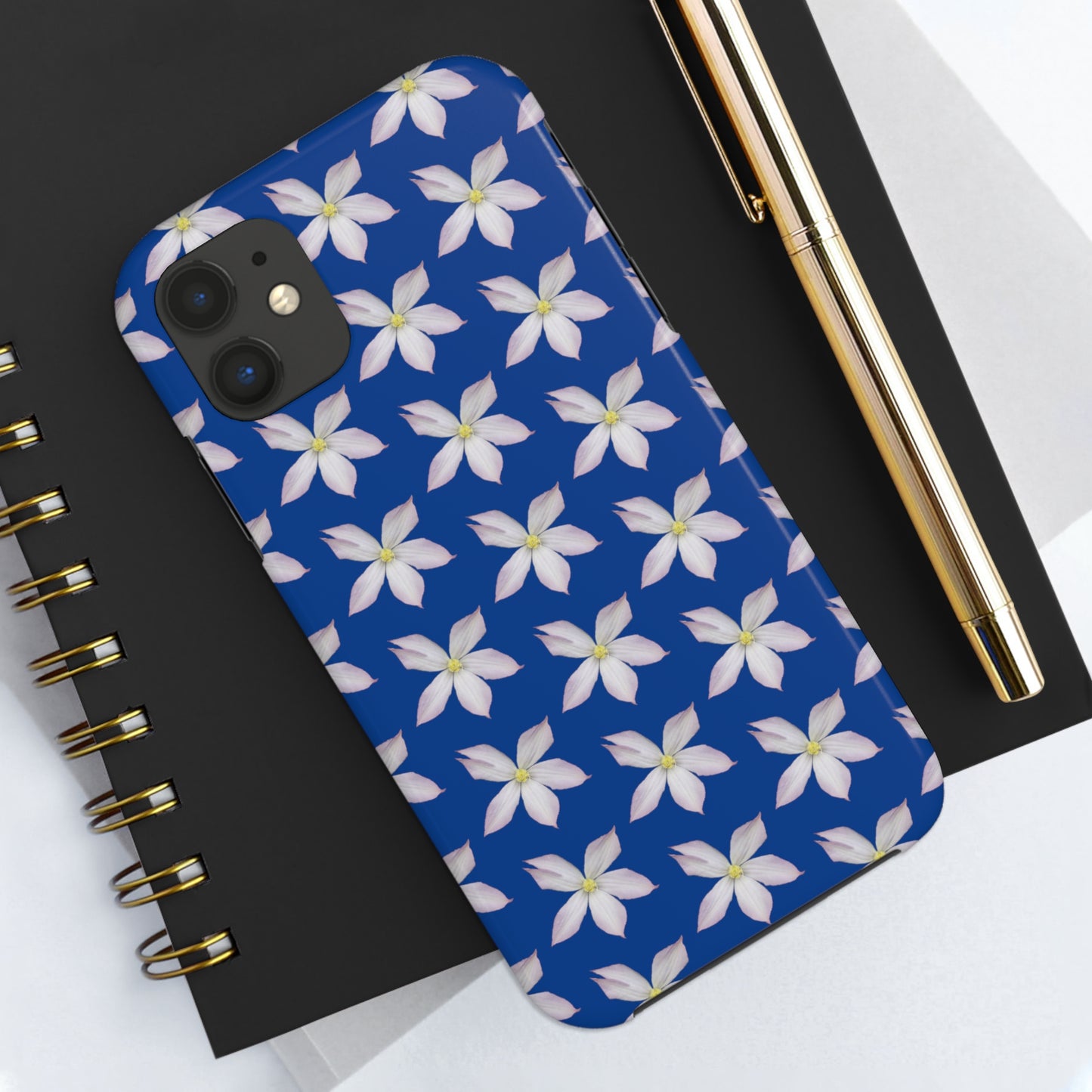 White Clematis Blue Tough Phone Case