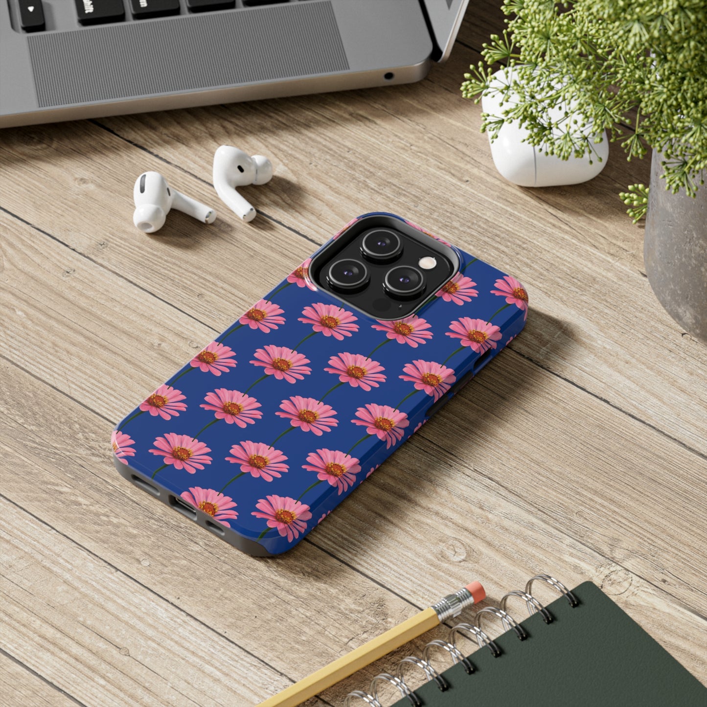 Pink Zinnia Blue Tough Phone Case