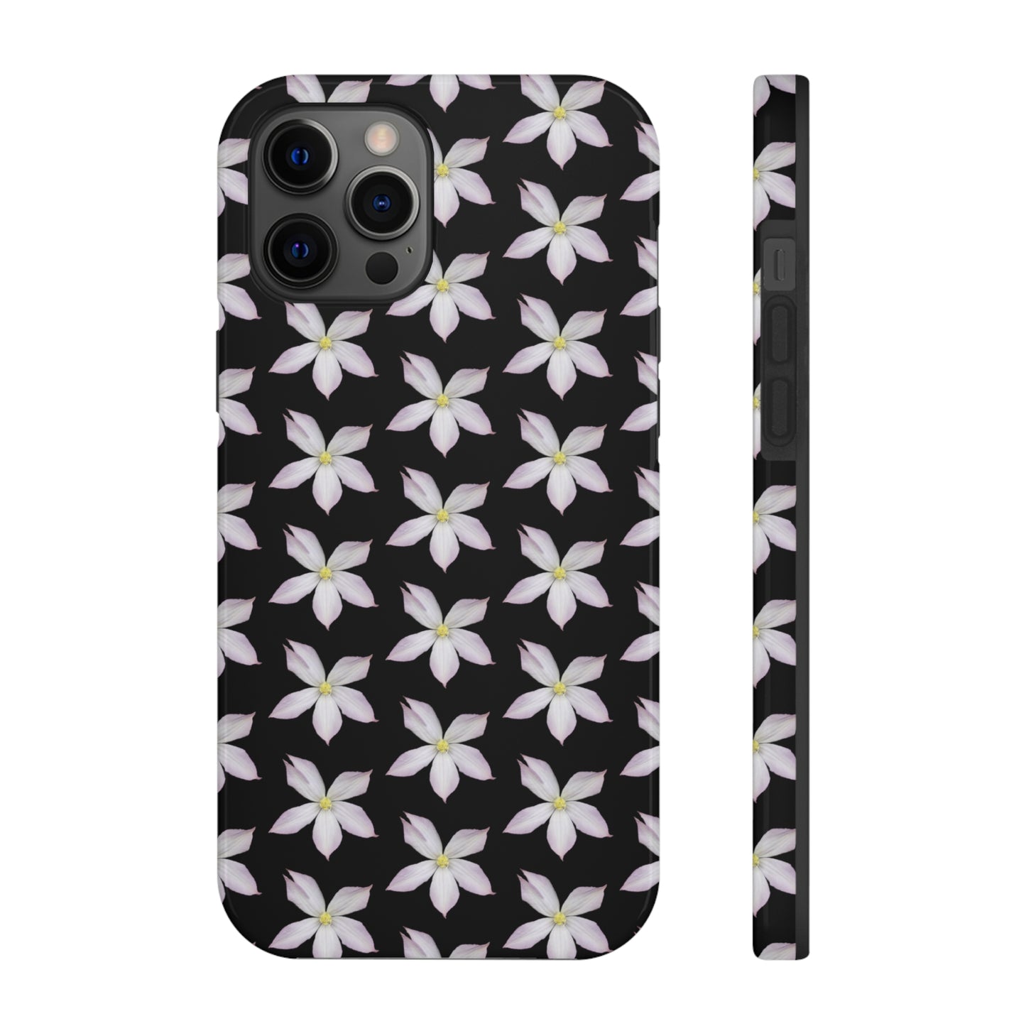 White Clematis Black Tough Phone Case