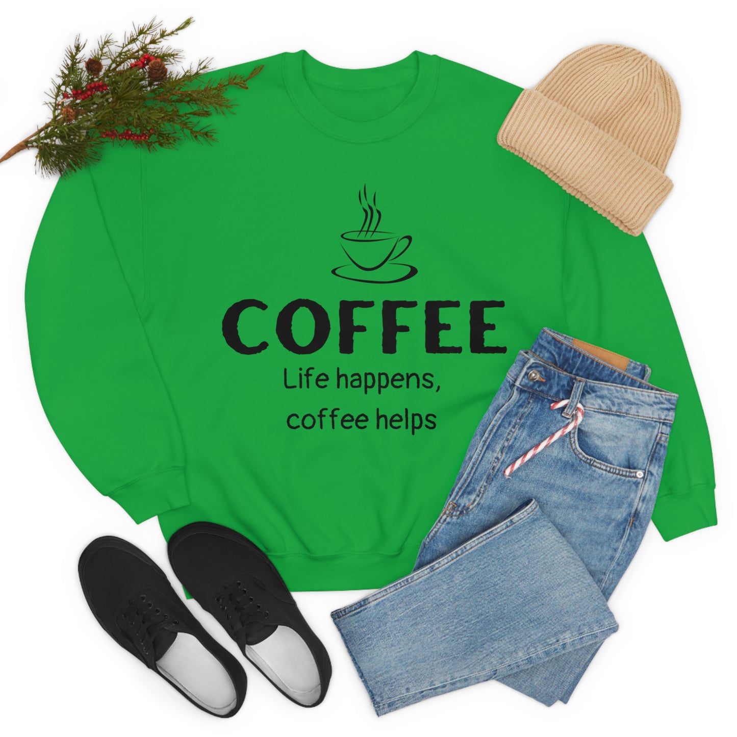 Heavy Blend™ Sweatshirt - Life Happens Coffee Helps