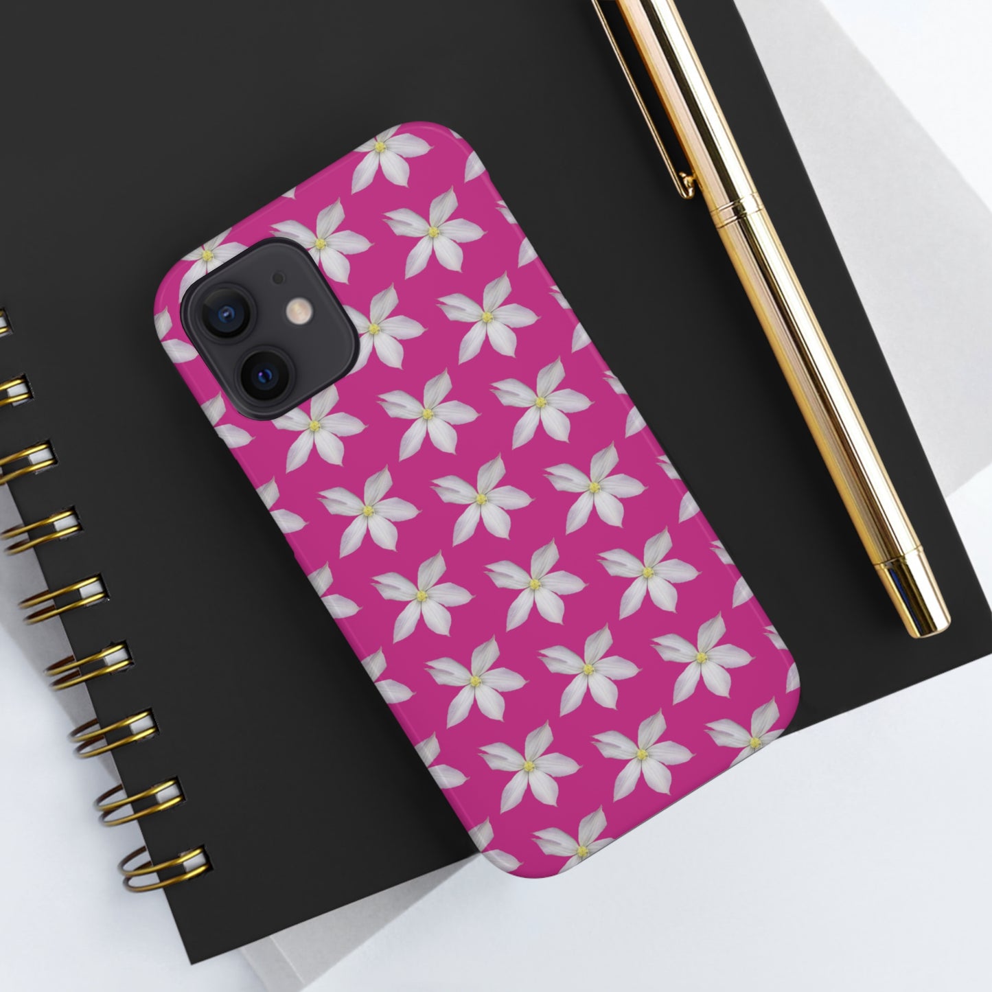 White Clematis Pink Tough Phone Case