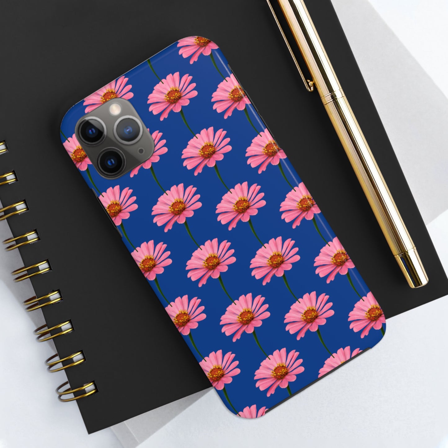 Pink Zinnia Blue Tough Phone Case