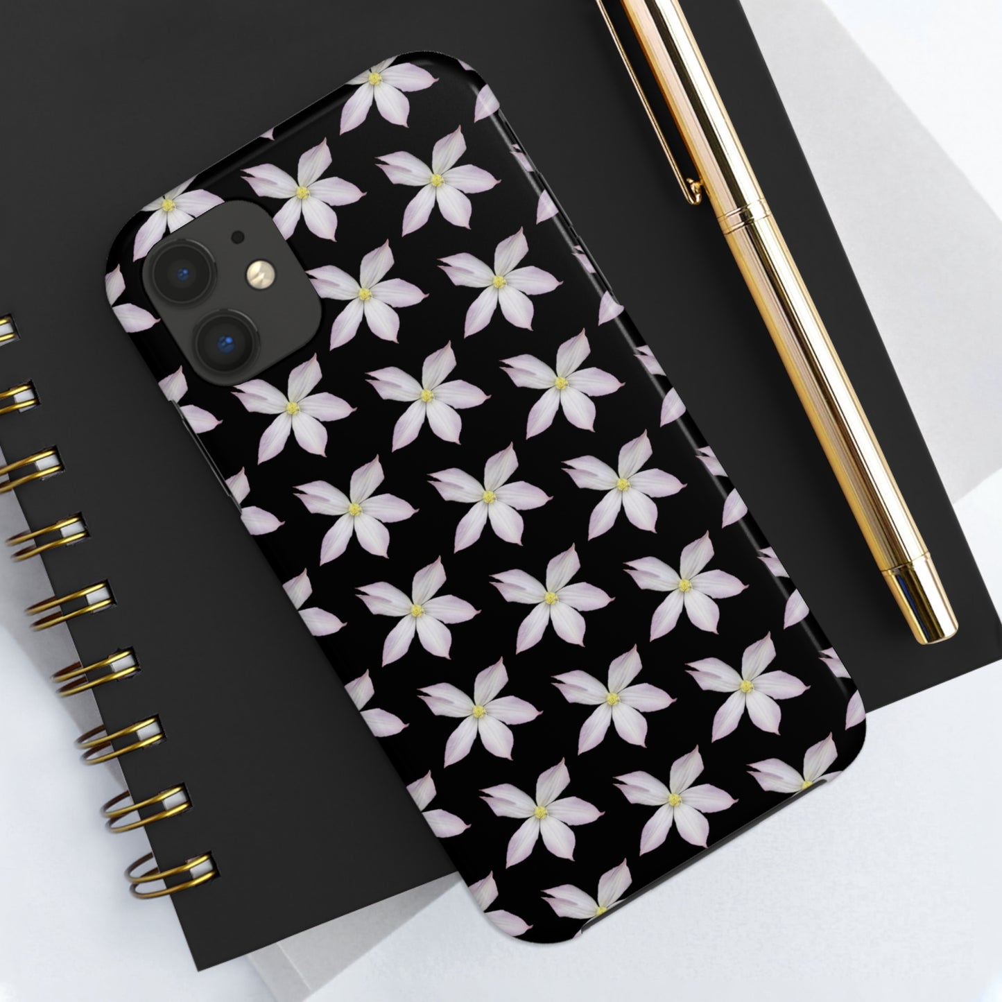 White Clematis Black Tough Phone Case