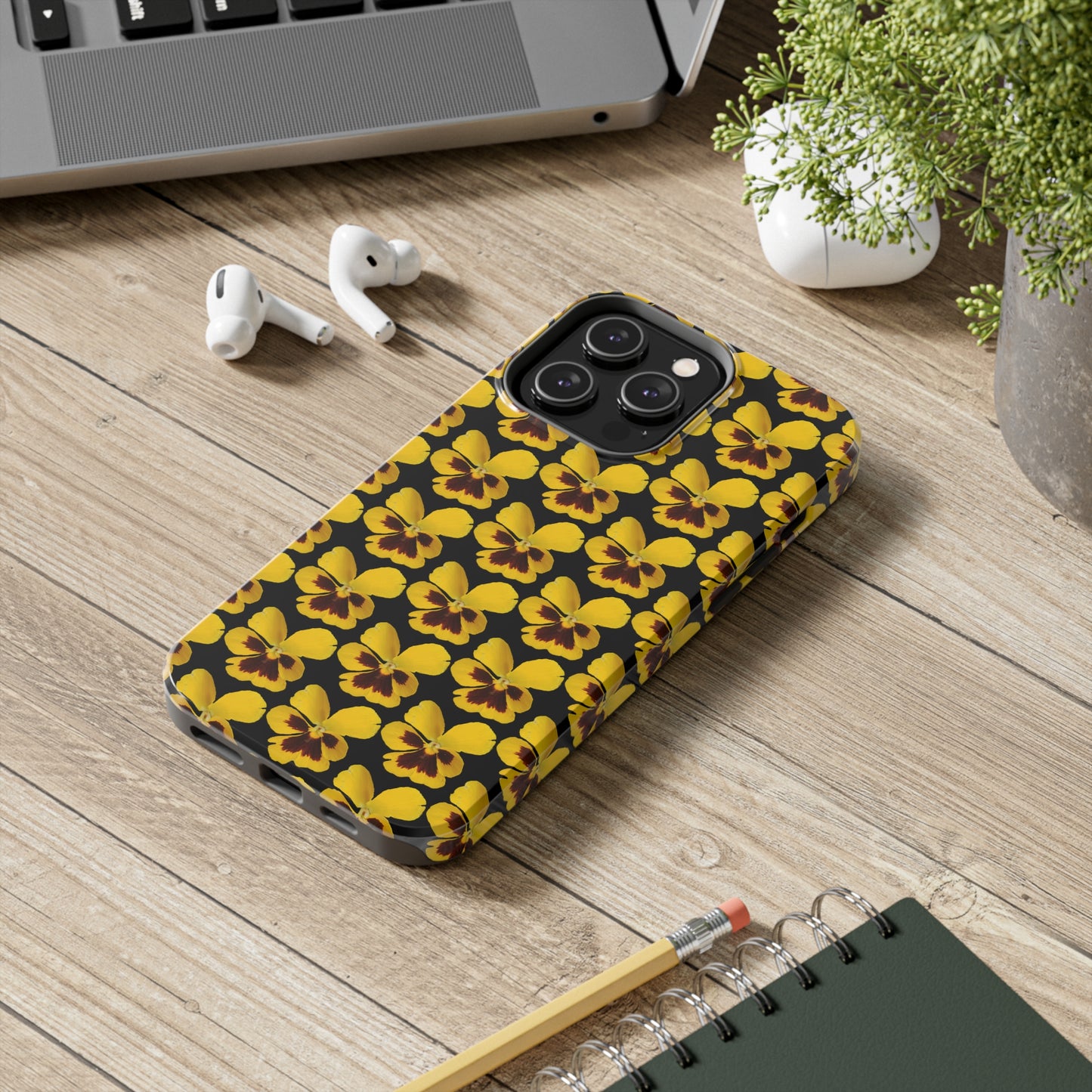 Yellow Pansy Black Tough Phone Case