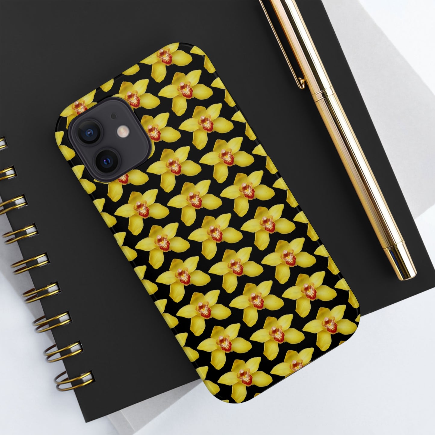 Yellow Cymbidium Orchid Black Tough Phone Case