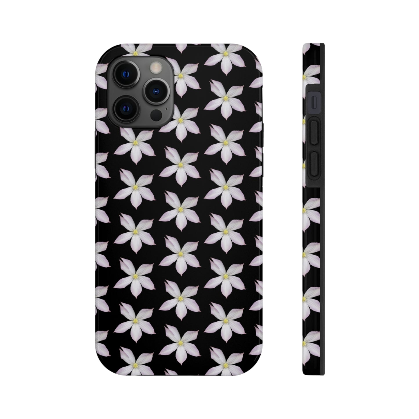 White Clematis Black Tough Phone Case