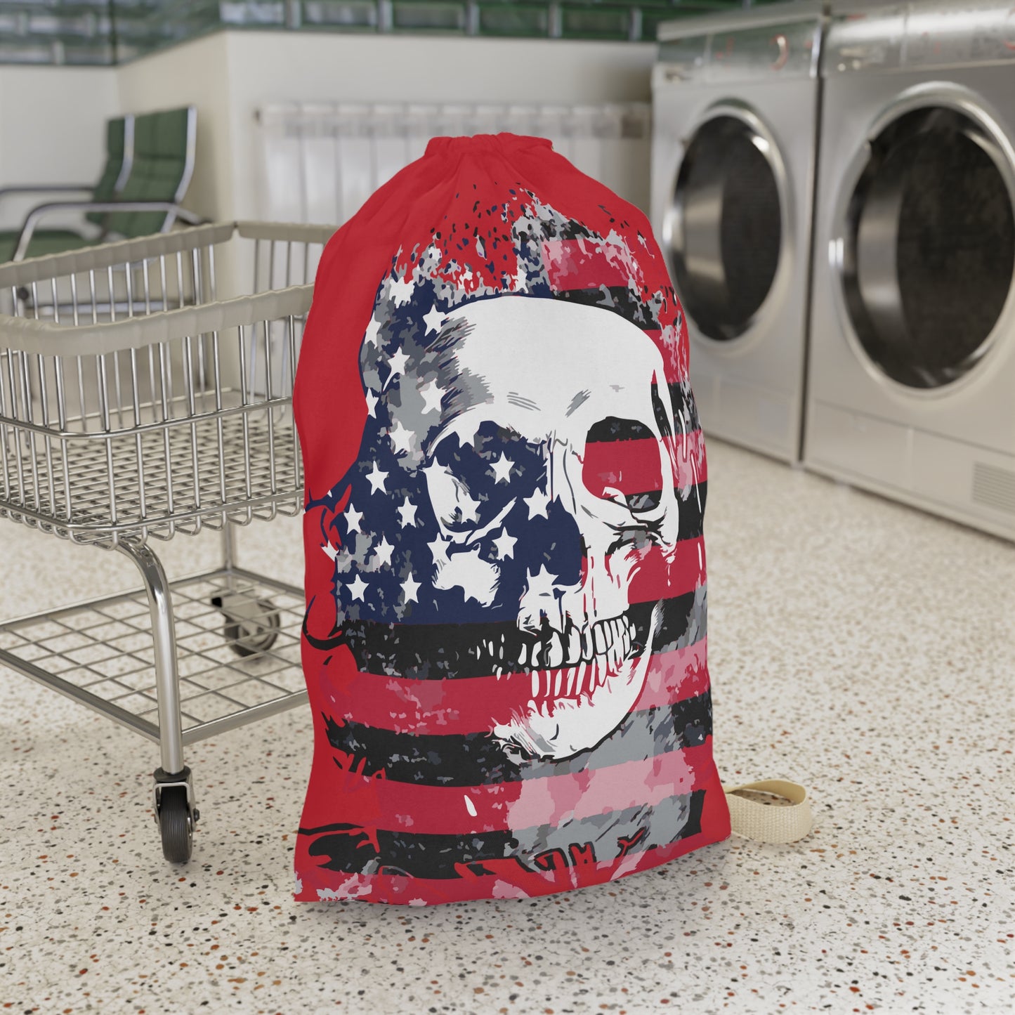 Skull and Flag Red Laundry Bag