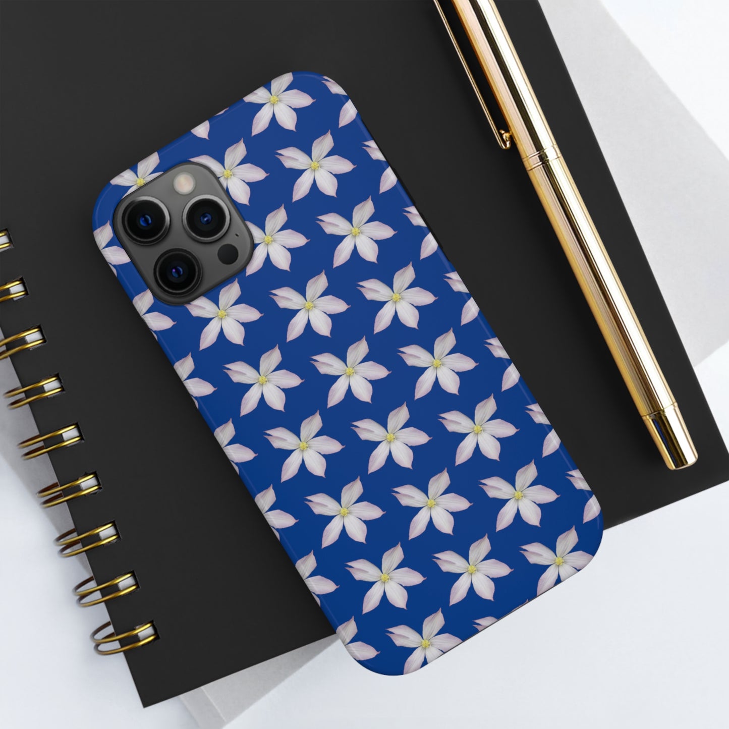 White Clematis Blue Tough Phone Case