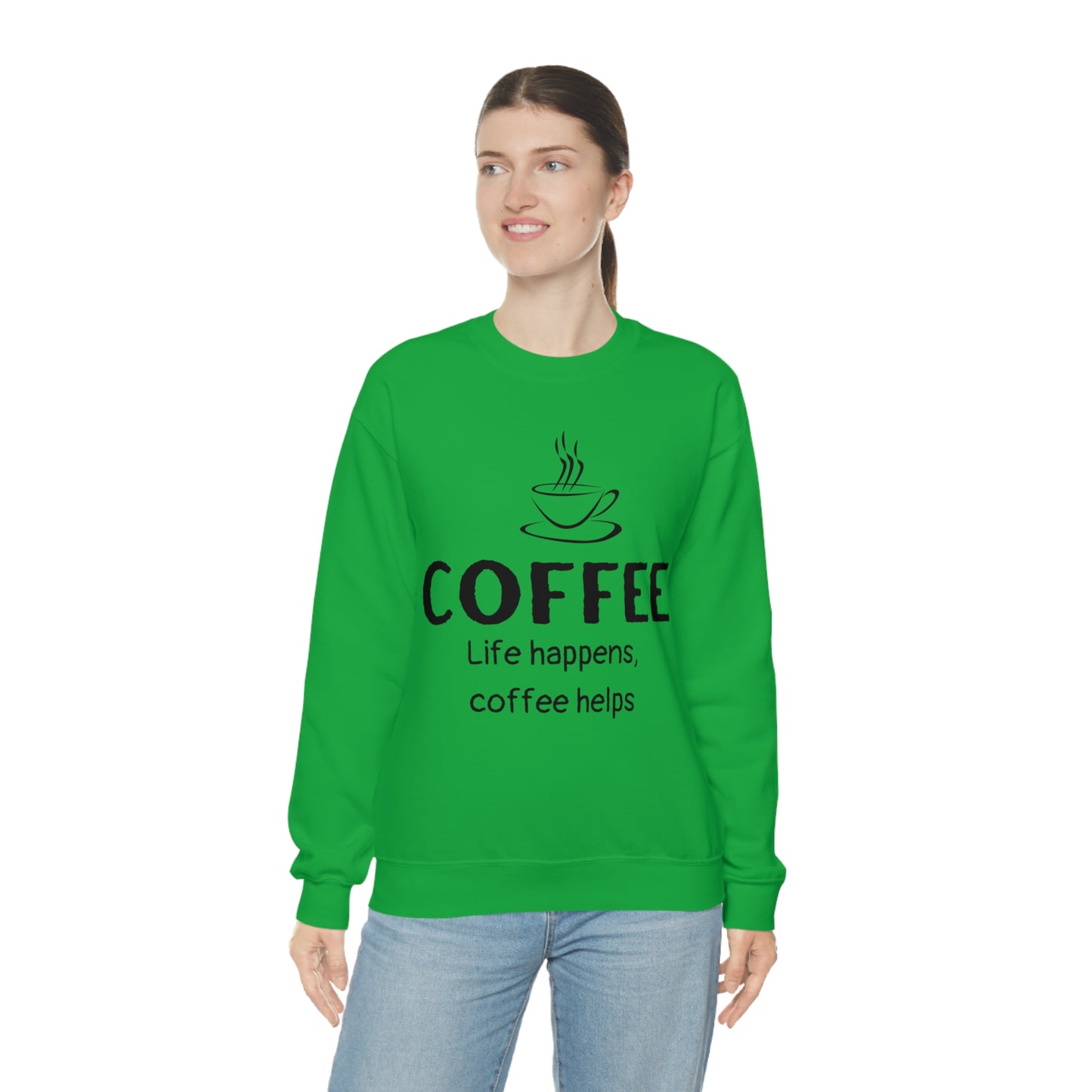 Heavy Blend™ Sweatshirt - Life Happens Coffee Helps