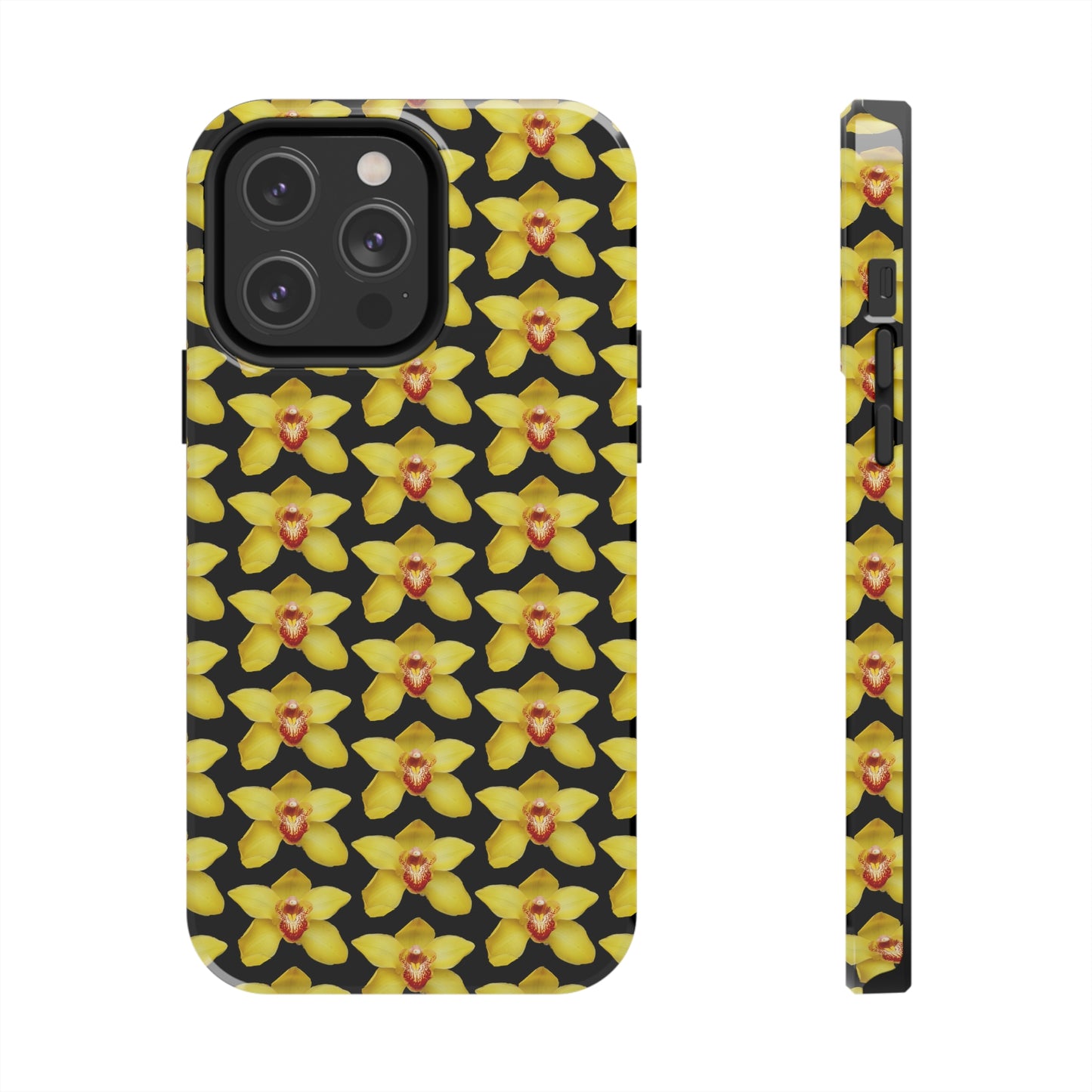 Yellow Cymbidium Orchid Black Tough Phone Case